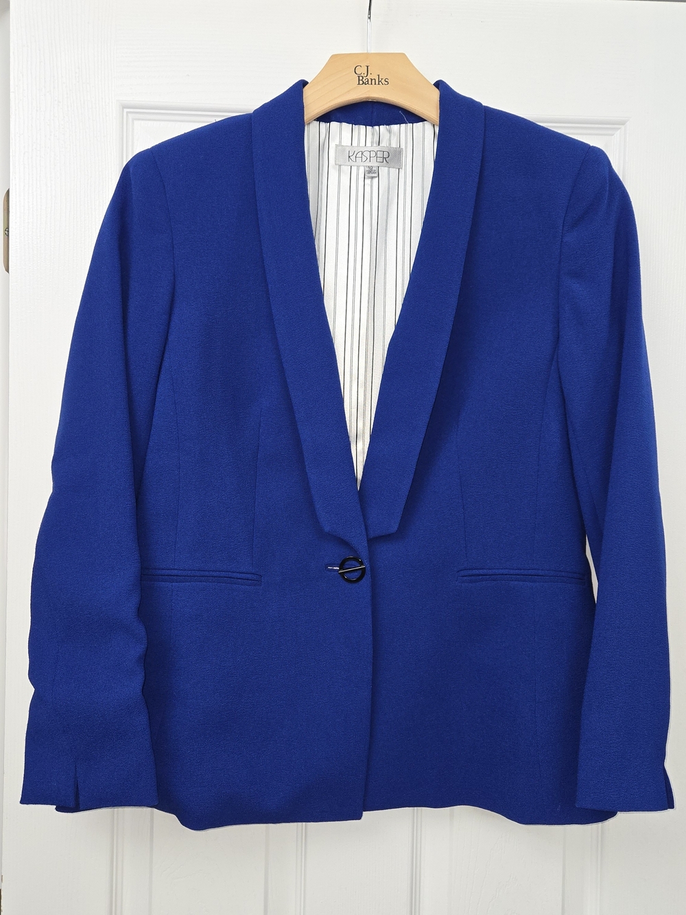 Kasper Royal Blue Shawl Collar Blazer Size 10 Single Button Pinstripe Lined